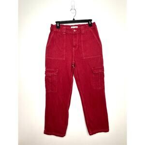 PacSun High Rise Cargo Jeans S Dk Red Streetwear Boho Grunge Skater 100% Cotton